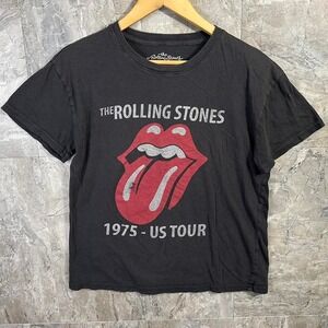 Black The Rolling Stones 1975-1976 US Tour cotton‎ t-shirt Woman's Large Rock